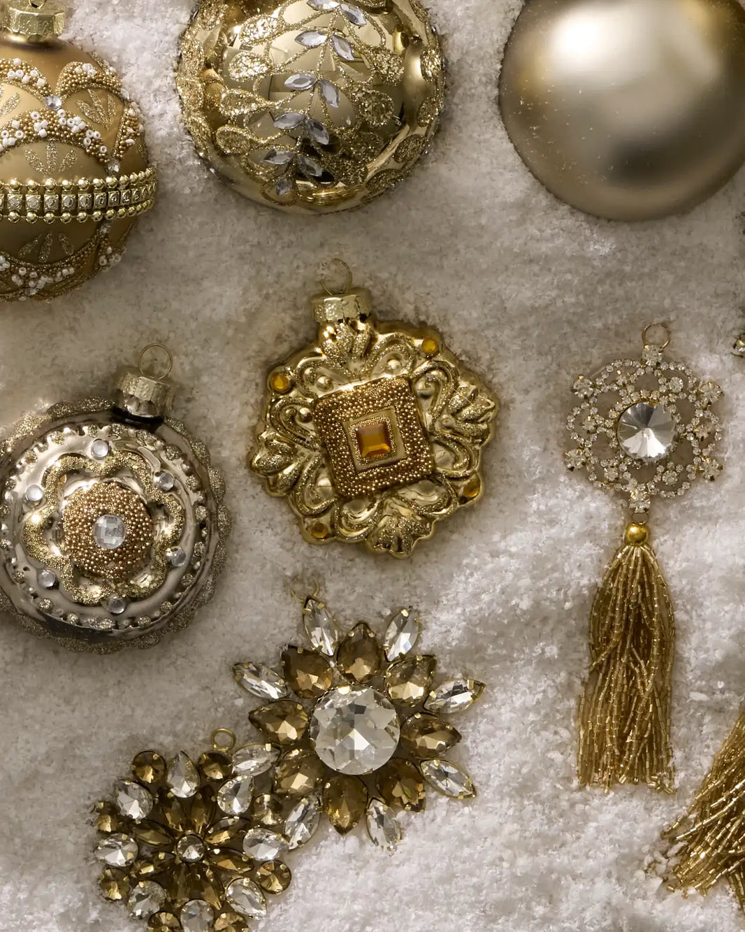 Kit 30 Enfeites para Árvore de Natal Dourado e Champagne com Pedrarias Decorativas