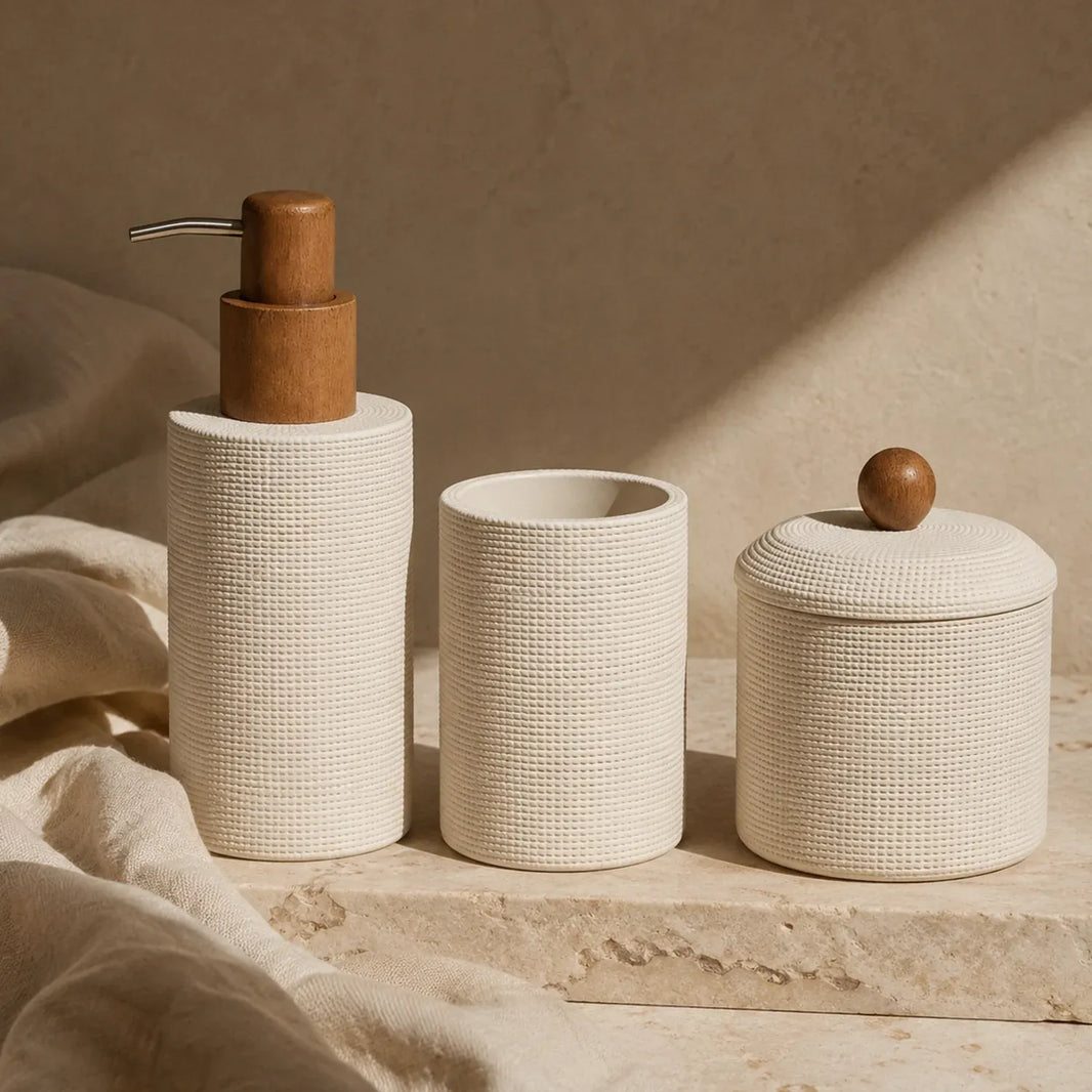 Conjunto para Banheiro Bege Wood - 3 peças